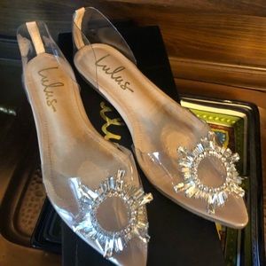 Lulus Myral. Clear jeweled flats. Size 7